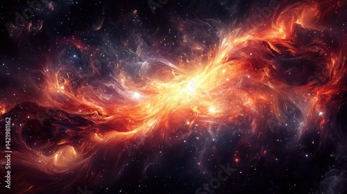 Obraz na płótnie Fiery Nebula in the Cosmos: A Celestial Tapestry of Orange and Red Hues w salonie