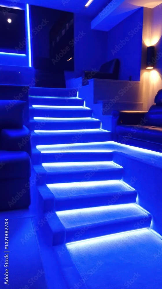 Illuminated Steps in a Modern Home Theater