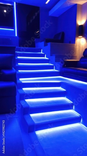 Obraz na płótnie Illuminated Steps in a Modern Home Theater w salonie
