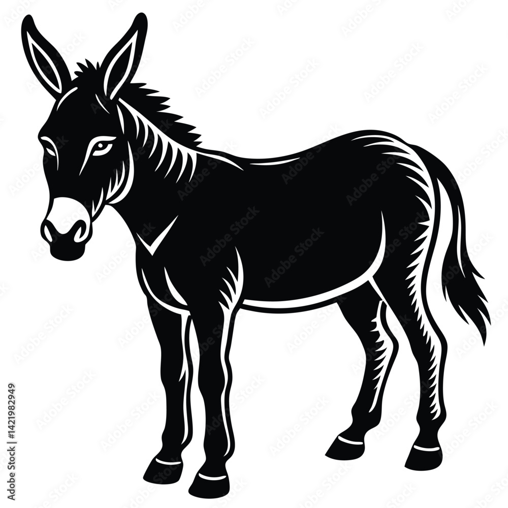 Obraz premium Black and White Donkey Illustration Set, Stylized Donkey Drawings in Black and White, Hand-Drawn Donkey Silhouettes Collection.