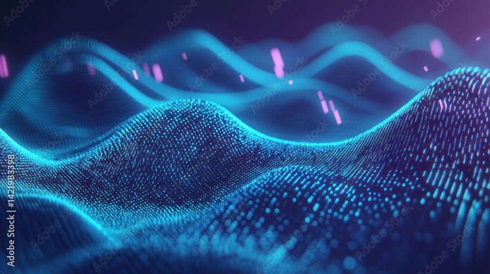 Abstract Digital Waveforms: A Symphony of Blue and Purple Hues