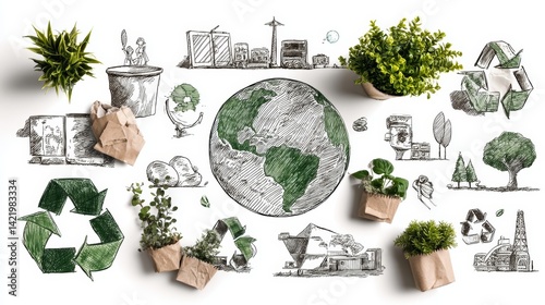 Environmental Symbols Art for Recycling and Sustainability Featuring Earth and Nature