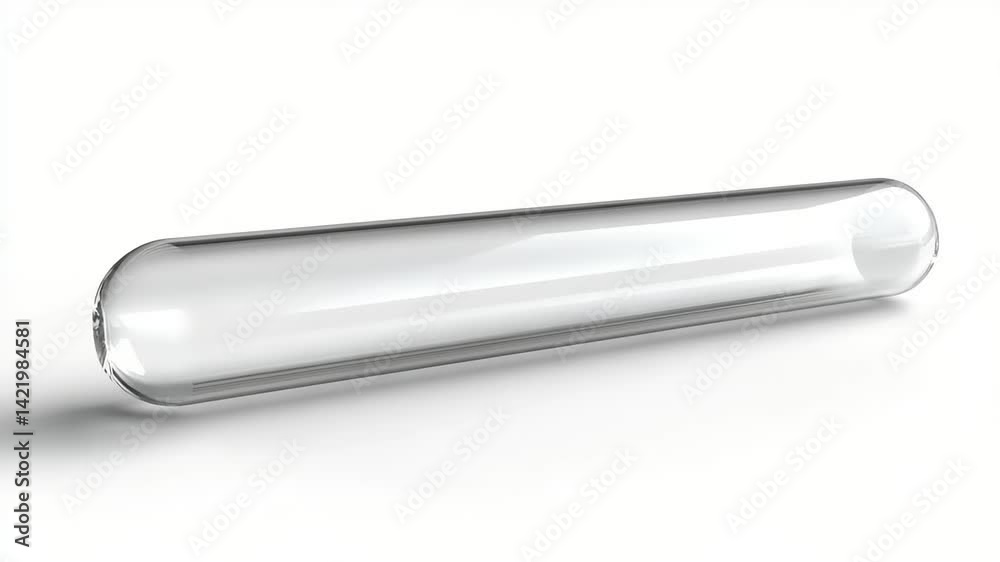 Clear glass test tube lying horizontally on a white background, ideal for laboratory use and science Clear glass test tube lying horizontally on a white background, ideal for laboratory use and science