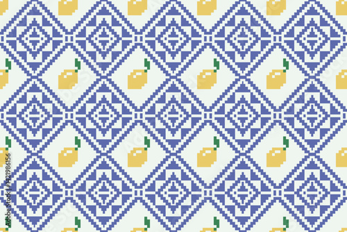 Seamless Lemon pixel art vintage fabric pattern