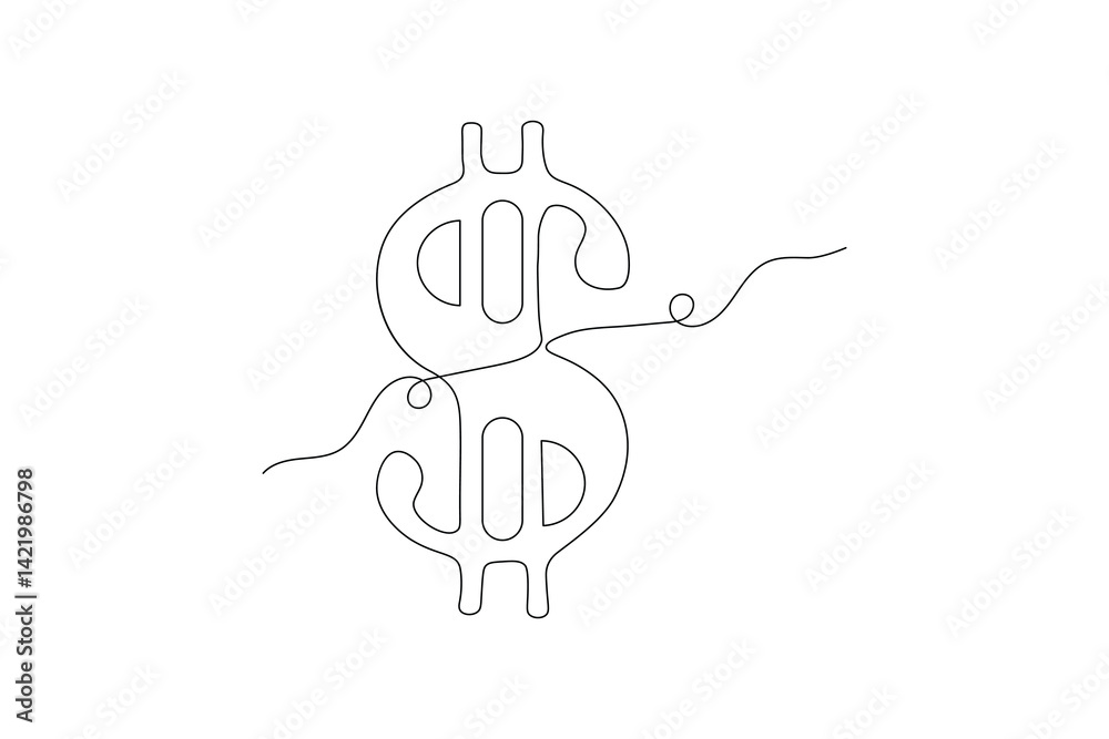 Dollar icon continuous one line drawing of isolated outline vector icon Dollar icon continuous one line drawing of isolated outline vector icon
