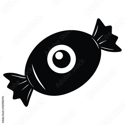 A spooky eyeball candy in a wrapper, cute & creepy, white background 