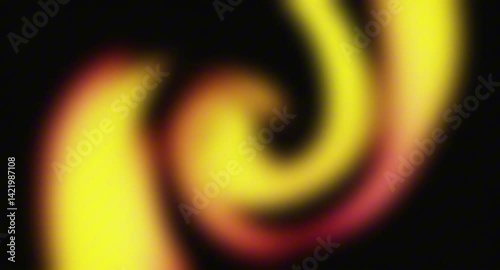 Abstract blurred fiery swirl animation. Dynamic flowing shapes in yellow, orange, red tones on a dark background. Energetic warm light motion graphics