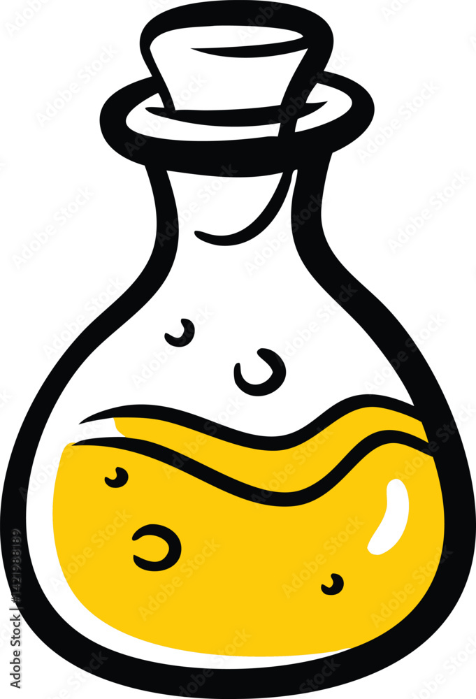 A witch’s potion bottle with glowing liquid, isolated illustration, white background A witch’s potion bottle with glowing liquid, isolated illustration, white background