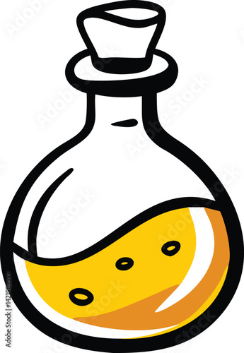  A witch’s potion bottle with glowing liquid, isolated illustration, white background 