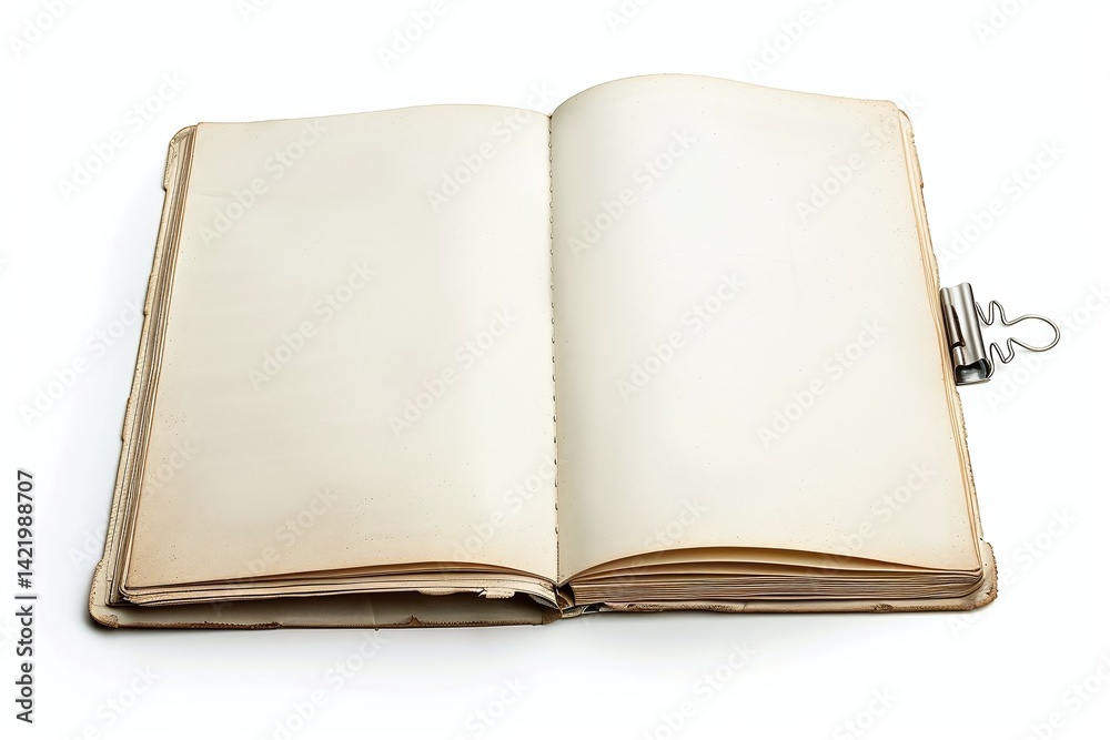 Open blank notebook with empty pages, showcasing a clean workspace for creative writing or note-taking Open blank notebook with empty pages, showcasing a clean workspace for creative writing or note-taking
