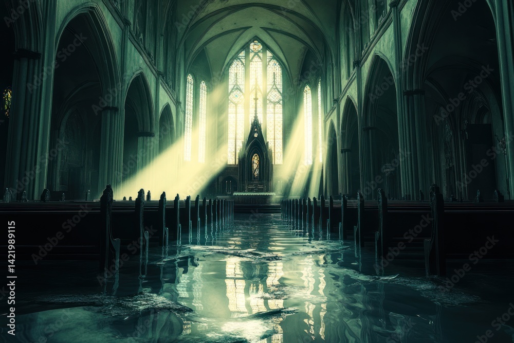 Submerged Sanctuary: A Flooded Gothic Cathedral