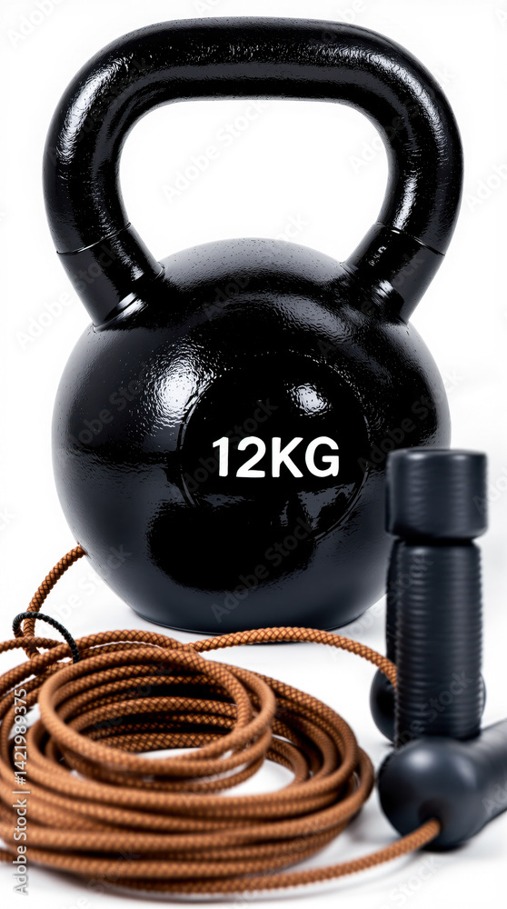 black kettlebell with jump rope and handles for fitness exercise black kettlebell with jump rope and handles for fitness exercise