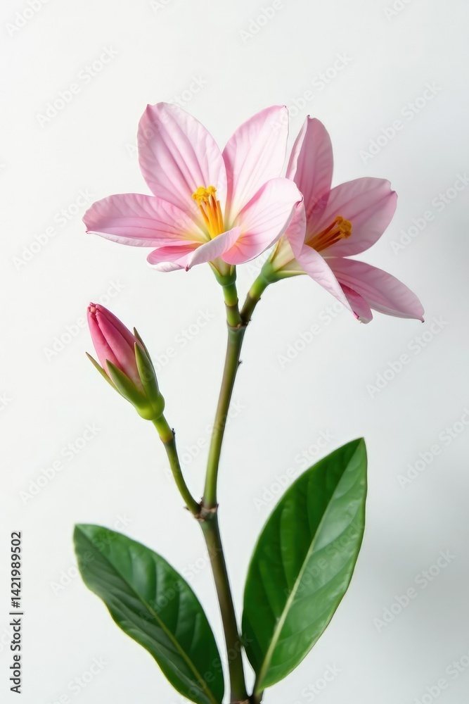 Fototapeta premium Delicate flower blooms on a crisp white background, plant, petals