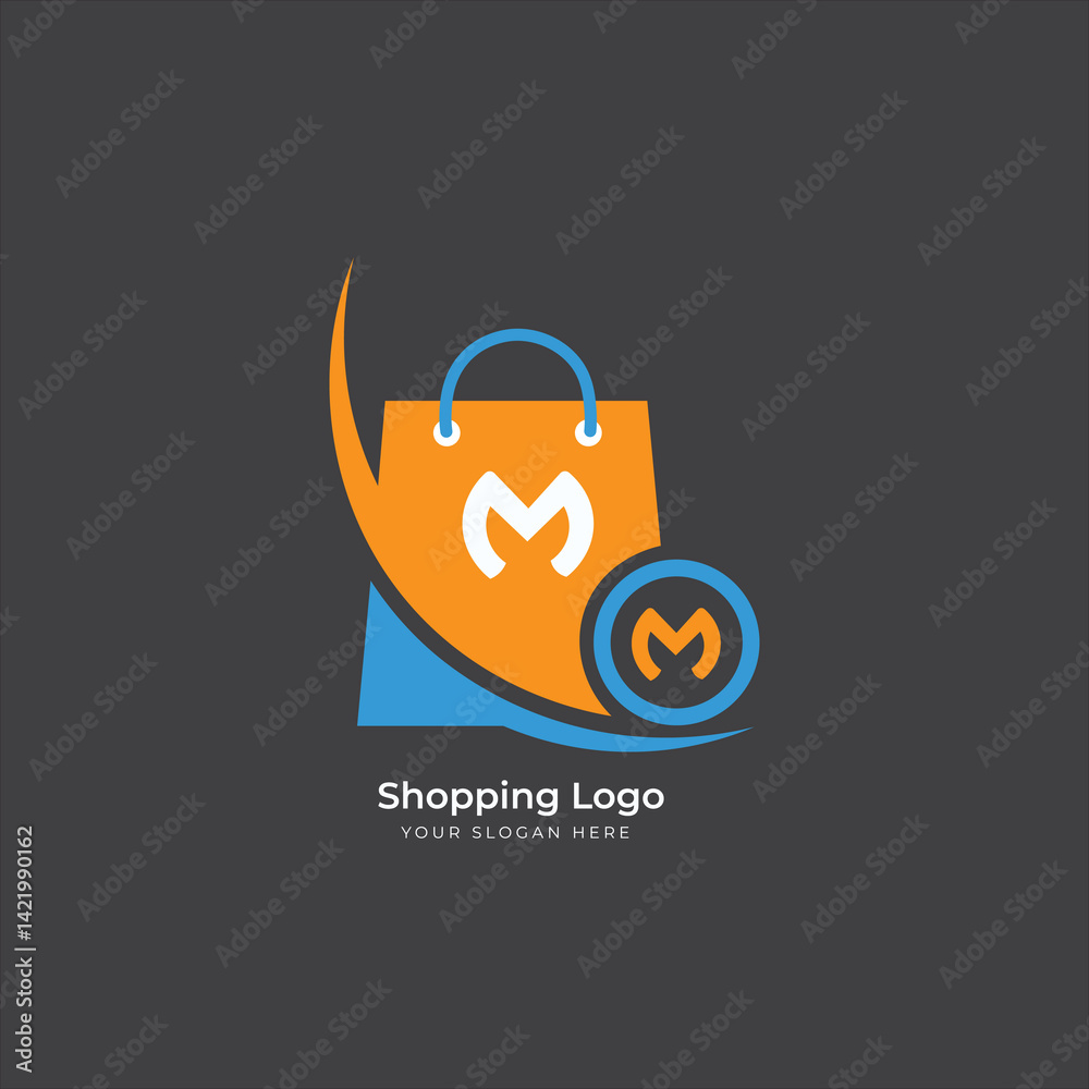Obraz premium M letter with shopping bag icon design vector.