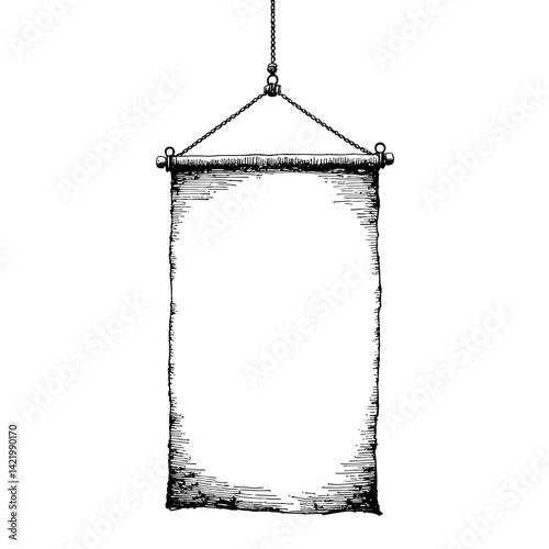 Vintage black and white sketch of hanging calendar displaying New Year, timeless design