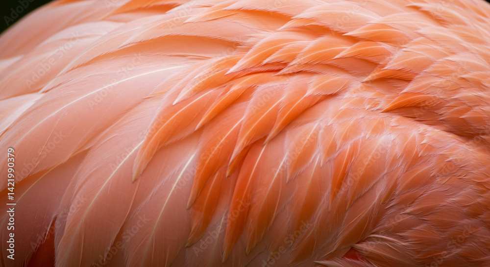 Fototapeta premium Detailed Flamingo Feathers Close Up in Shades of Coral and Light Pink