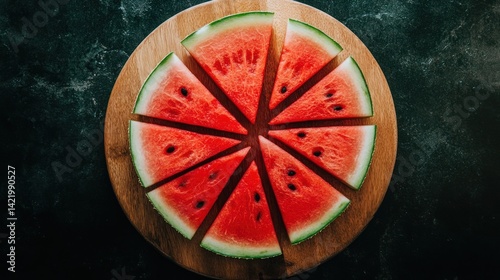 Obraz na płótnie A Sliced Watermelon on a Wooden Board w salonie