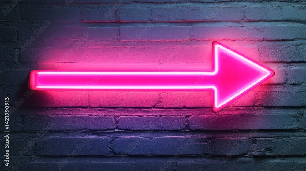 Pink Neon Arrow on Brick Wall: Guiding Light