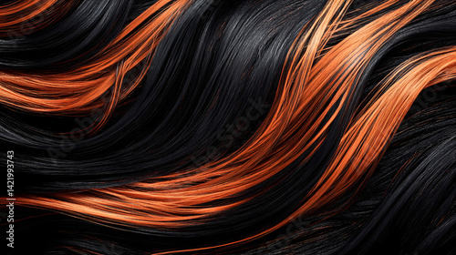 Obraz na płótnie **an exquisite cascade of loose copper threads over smooth obsidian black. Obsidian Threads. Illustration w salonie