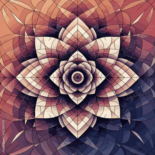 Geometric mandala flower design in warm colors representing art and symmetry