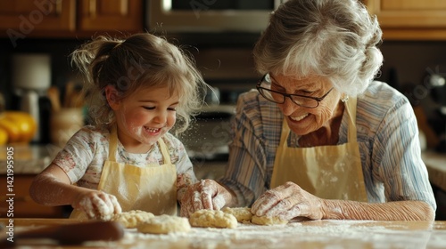 Obraz na płótnie Joyful baking moments between a grandmother and granddaughter. w salonie