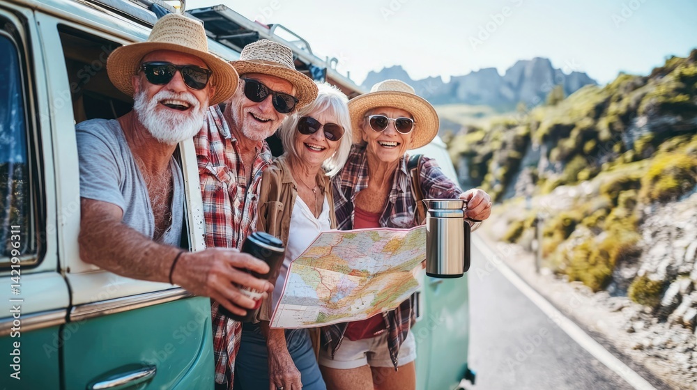 Adventurous friends enjoying a road trip with a map in hand.