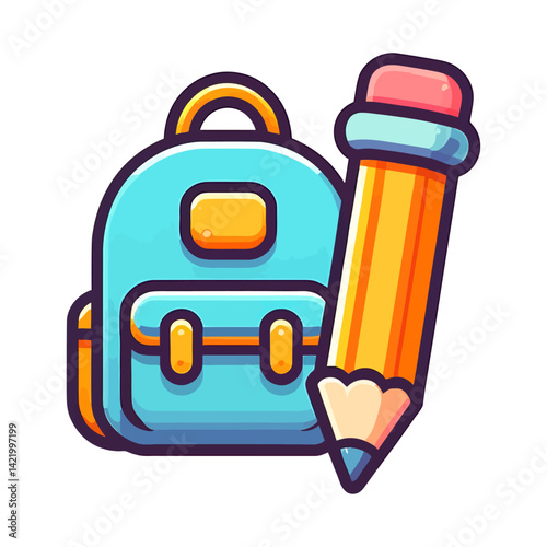 cute school backpack with pencil vector illustration isoated
