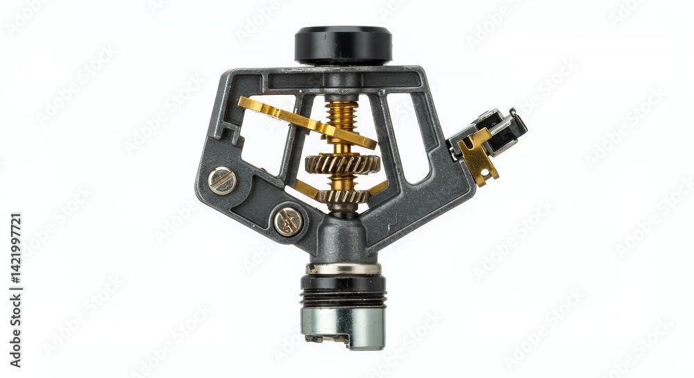 Broken Sprinkler Head Mechanism with Internal Gears Isolated on White Background Broken Sprinkler Head Mechanism with Internal Gears Isolated on White Background