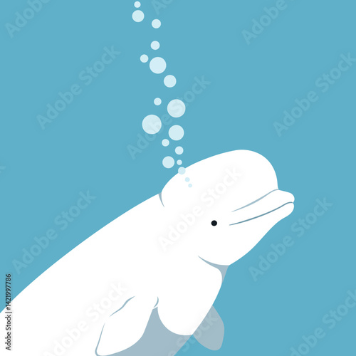 Beluga whale underwater blowing bubbles in blue ocean vector illustration for marine life design 