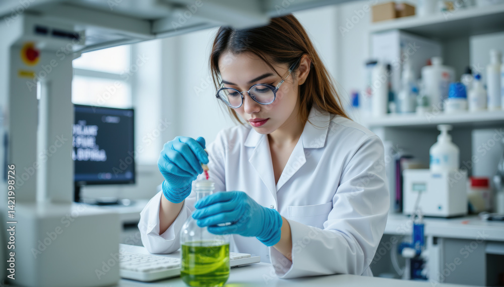 Laboratory experiment conducting chemical analysis science lab research content academic environment close-up view Laboratory experiment conducting chemical analysis science lab research content academic environment close-up view