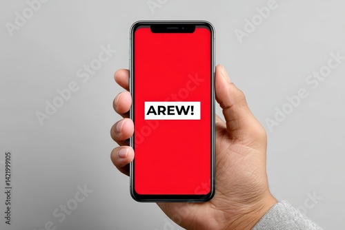 Smartphone displays important news alert in hand during busy urban day photo