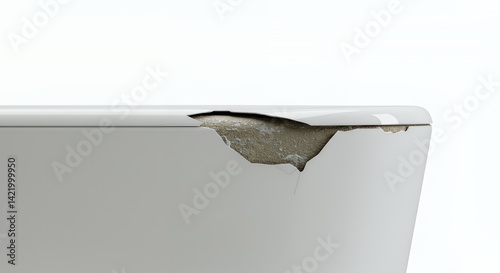 Obraz na płótnie Chipped Bathtub Enamel Showing Underlying Material on White Background w salonie