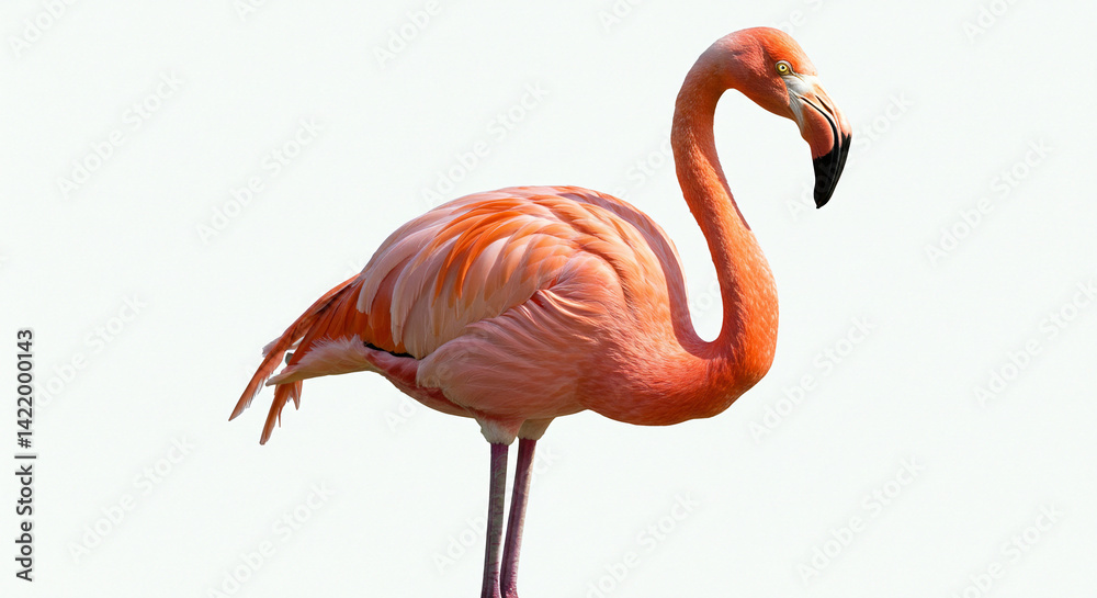 Obraz premium Standing Flamingo with Pink Feathers Against Plain Background