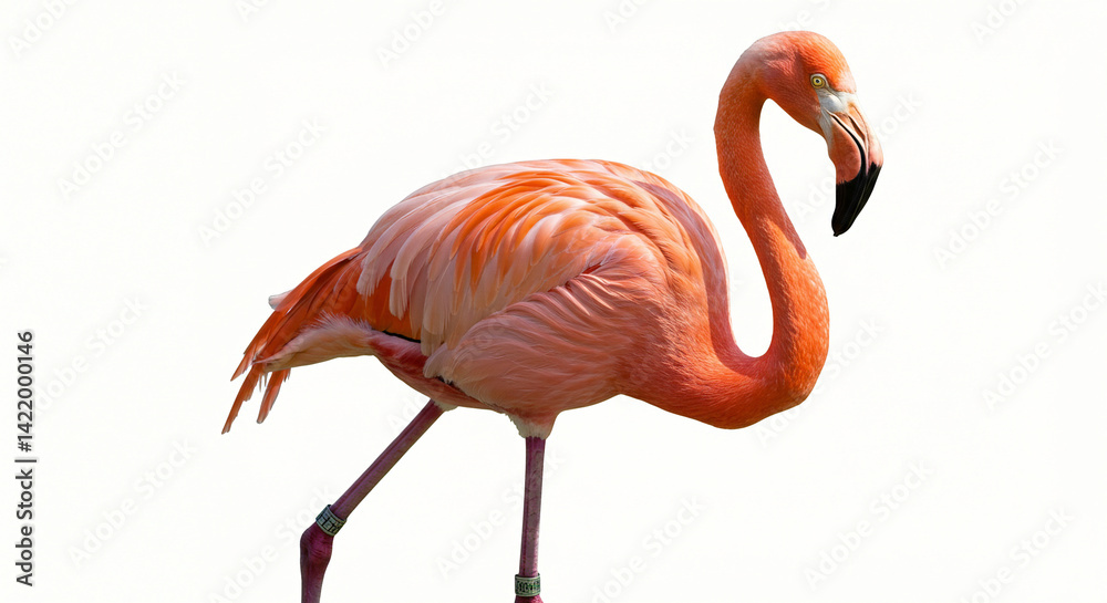 Obraz premium Flamingo walking isolated on white background - exotic bird