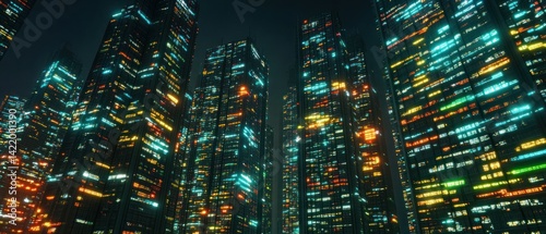 Obraz na płótnie Cyberpunk Cityscape: Night Lights of Metropolis w salonie