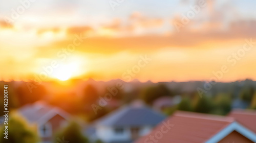 Blurred Sunset Over Suburban Houses