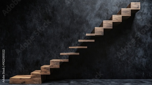 Obraz na płótnie Ascending Wooden Steps Against a Dark Wall: A Minimalist Architectural Image w salonie