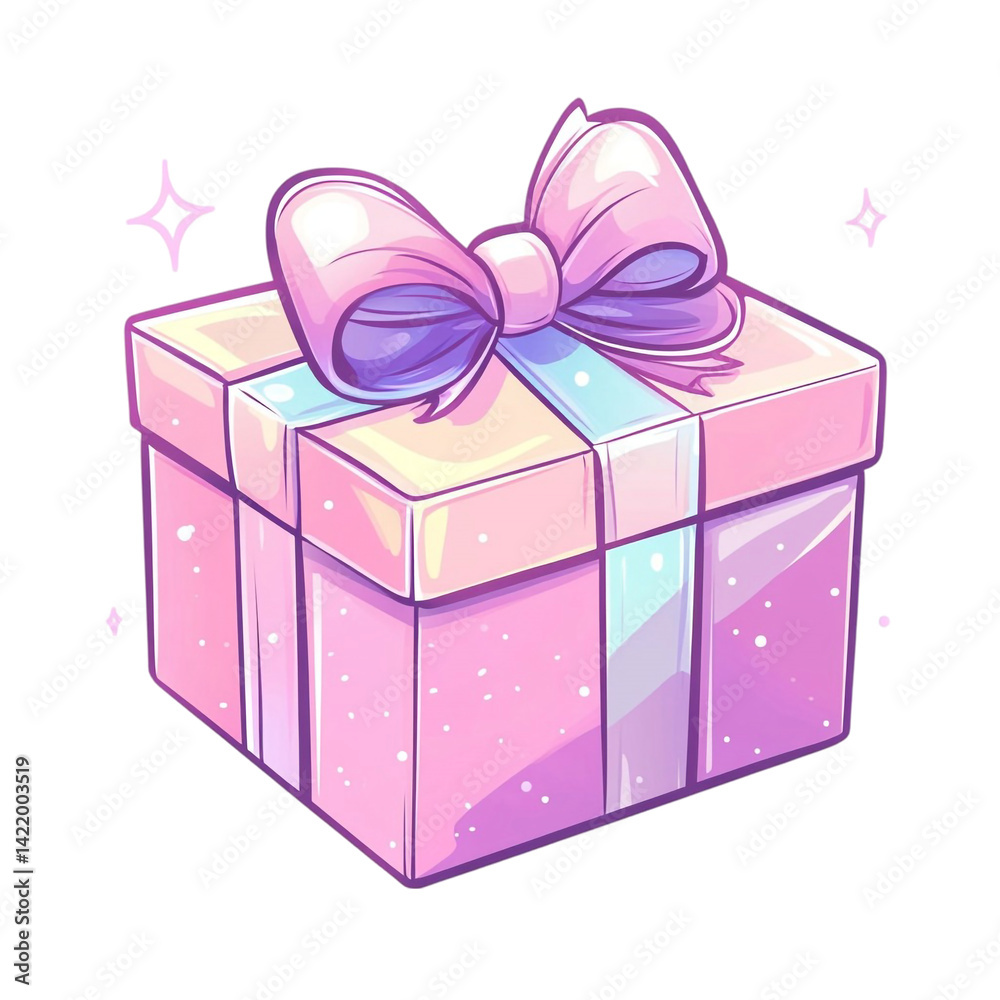 Obraz premium A sparkly pink gift box with a big purple bow a delightful present