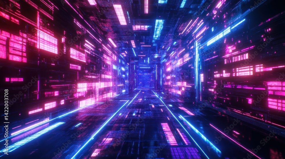 Neon Cyberpunk Corridor: A Futuristic Digital Dreamscape