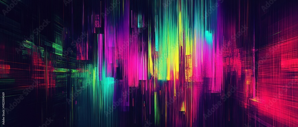 Neon Cityscape Glitch Art: Abstract Urban Dreamscape