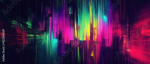 Neon Cityscape Glitch Art: Abstract Urban Dreamscape