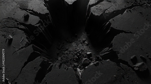 Obraz na płótnie Abstract Dark Abyss: Cracked Surface Texture w salonie