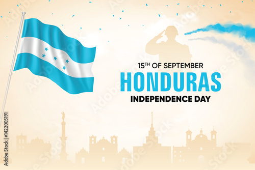 Honduras Flag Waving On Skyline Background. Independence Day Concept Design Vector Illustration.