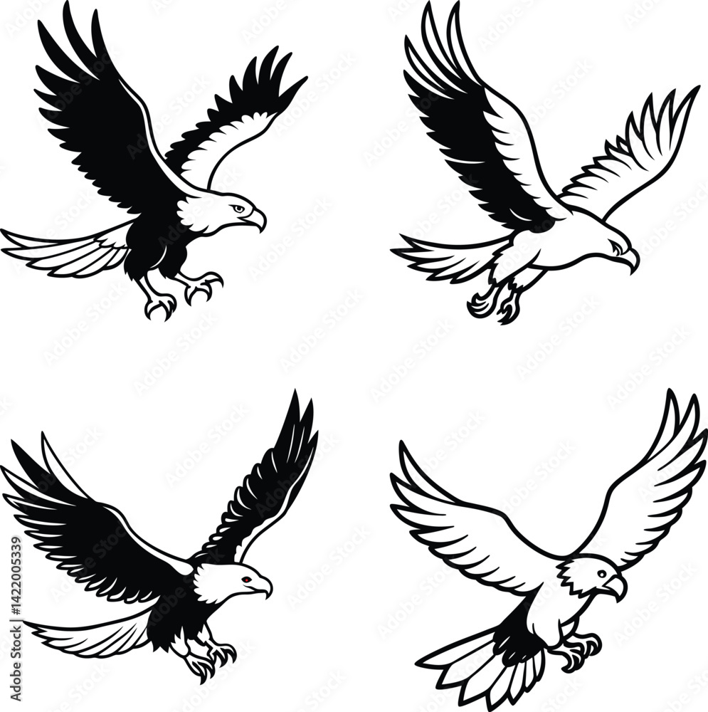 Obraz premium Bald eagle flying draw and paint on white background