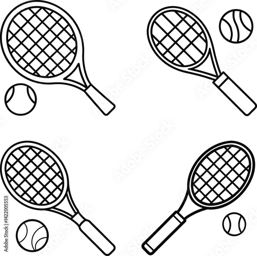 Tennis racket and ball icon set