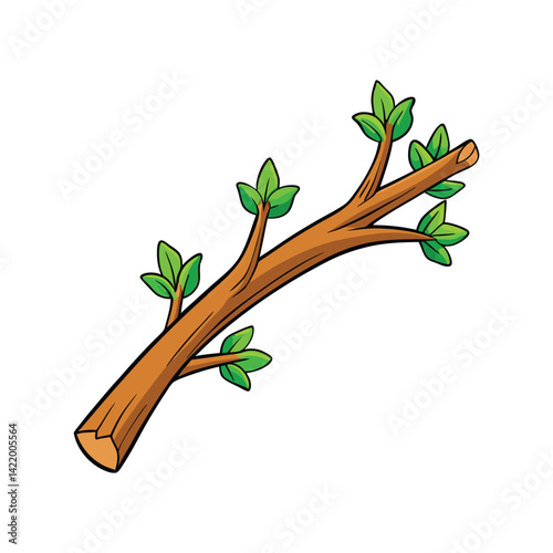 Tree Branch Vector Illustration. Natural wood branch, tree foliage, eco-friendly design, forest nature concept

