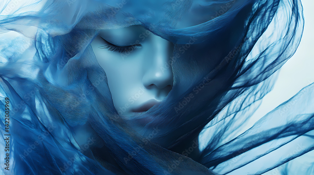 Fond bleu. Veil-Touched Weft. Illustration