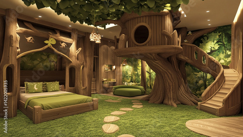 Enchanted Forest Treehouse Bedroom Whimsical Wooden Design