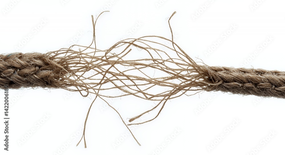 Closeup of Frayed Brown Shoelace End Isolated on White