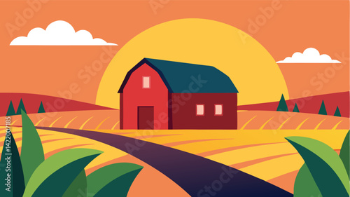 desert oasis sunset landscape background illustration